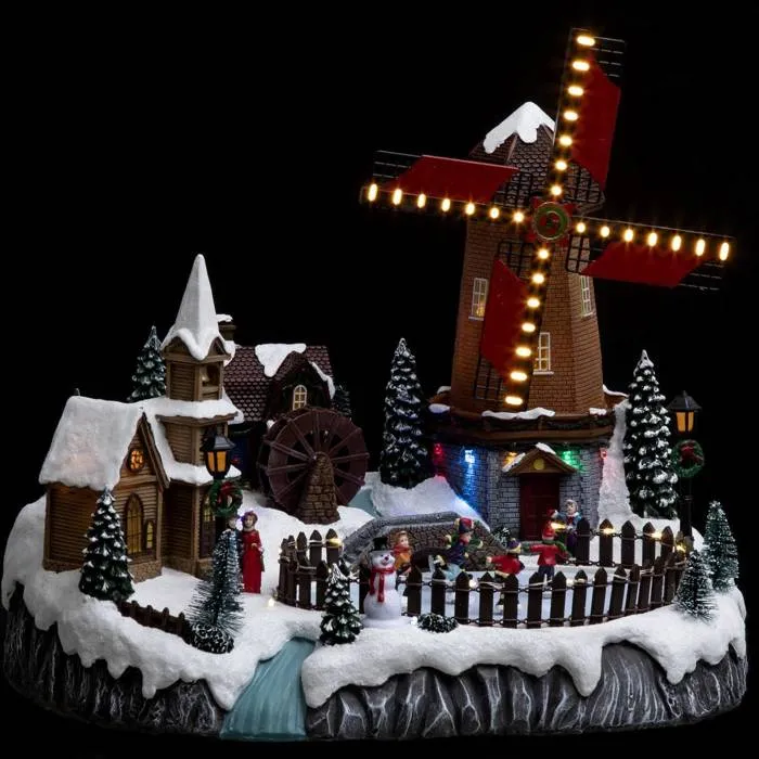Village Lumineux Place Avec Moulin Musical 59 Led - Feeric Lights & Christmas