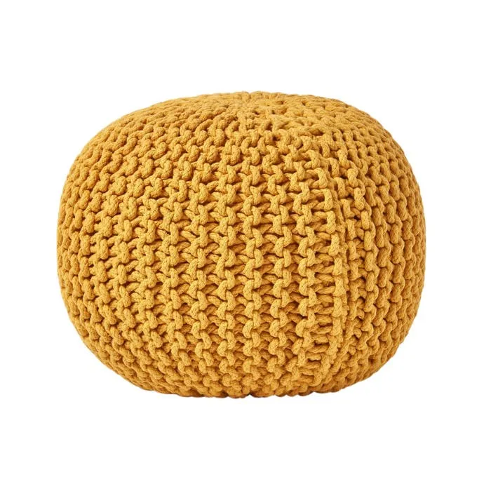 Pouf En Tricot Rond Moutarde - Homescapes