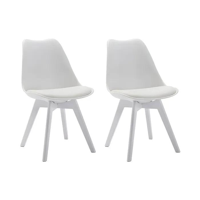 Lot de 2 chaises JODY - Polypropylène et Hêtre - Blanc pieds Blanc
