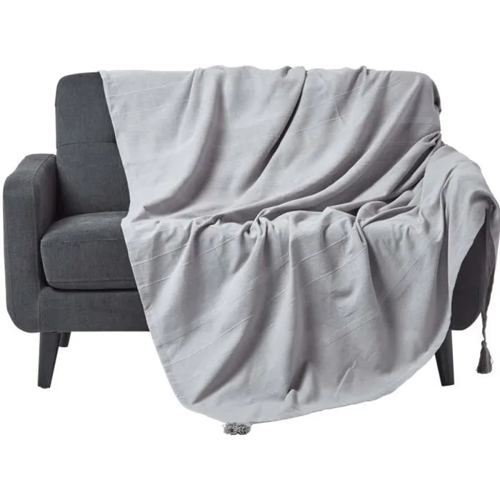 Plaid Rajput Gris Clair 225x255cm Jeté De Canapé En Coton Homescapes