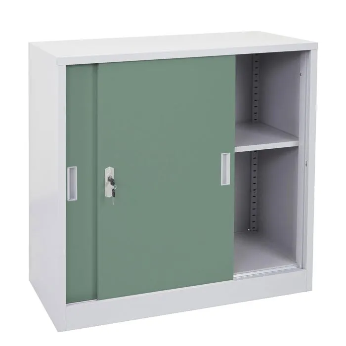 Armoire De Bureau En Acier Avec Portes Coulissantes Verrouillables 90x90x45 Cm Vert 04_0006410