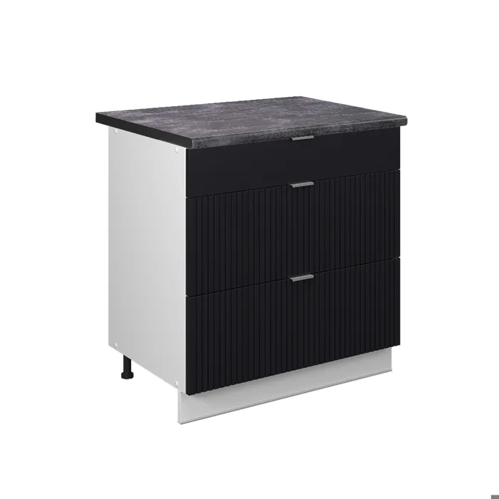 Vicco Meuble cuisine Noir rayé 80cm avec 3 tiroirs, PT Anthracite