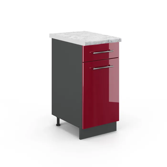 Vicco Meuble cuisine Rouge bordeaux Haute brillance/Anthracite 40cm plan de travail Marbre