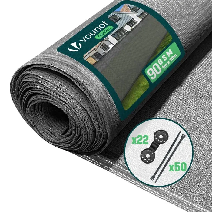 Brise vue occultant en HDPE 90g/m² 1x10m avec attaches de fixation gris VOUNOT