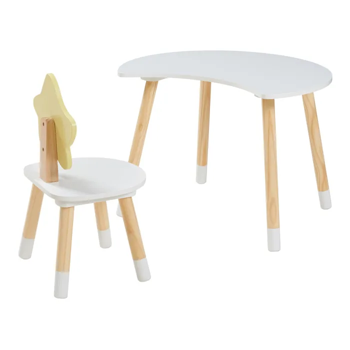 Bureau pour enfant avec chaise Lallega blanc jaune naturel en.casa