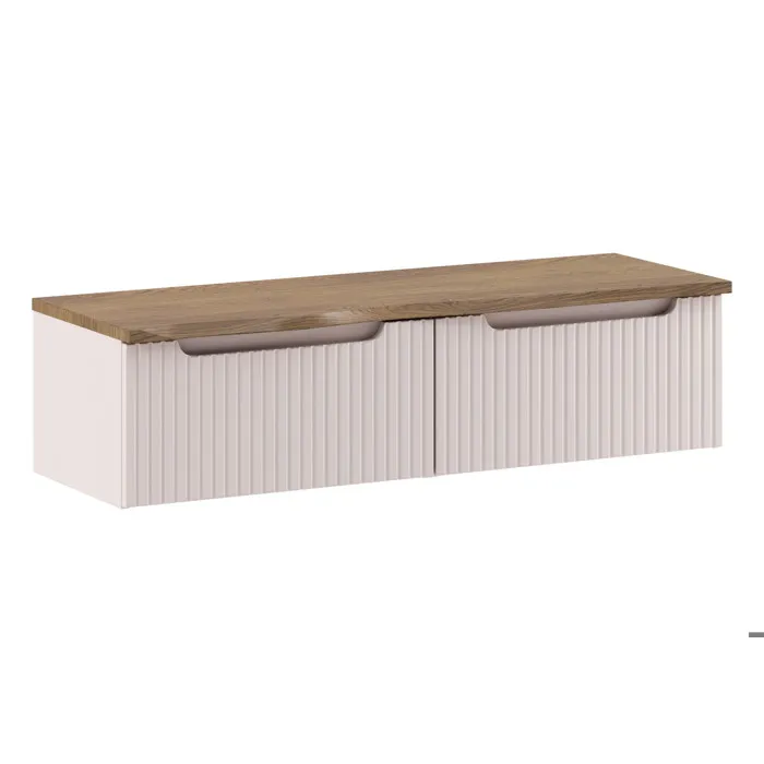 Meuble suspendu sous double vasque NOVA Cachemire 120 cm avec plan en chêne Casella 2 tiroirs