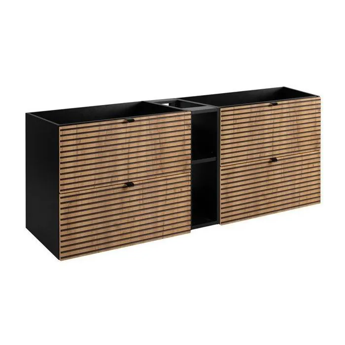 Meuble sous vasque à suspendre AURA LOFT 160 cm noir et chêne avec étagère noir 20cm