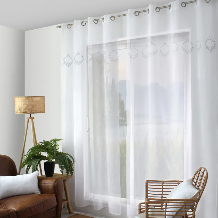 Rideau Voilage Brodé "sara" 140x240cm Gris