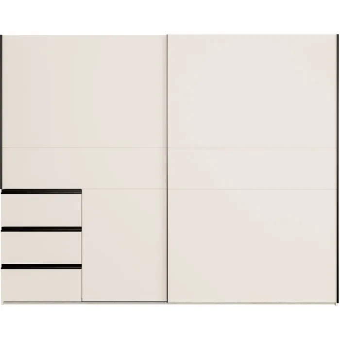 Armoire 2 portes coulissantes 3 tiroirs - Décor sable - L 249 x P 61 x H 200 cm - WINN2