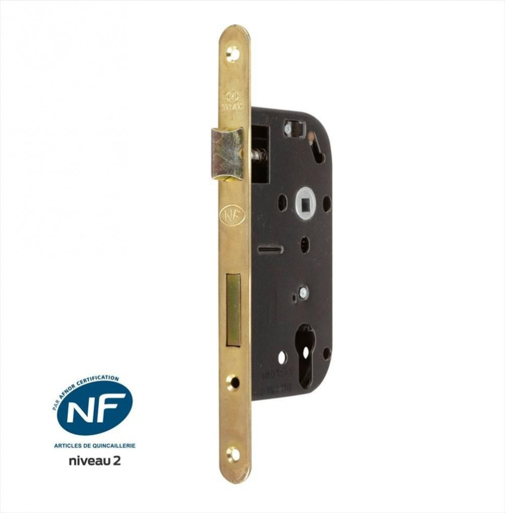 Serrure à encastrer NF pour cylindre européen 50 mm noir bout rond