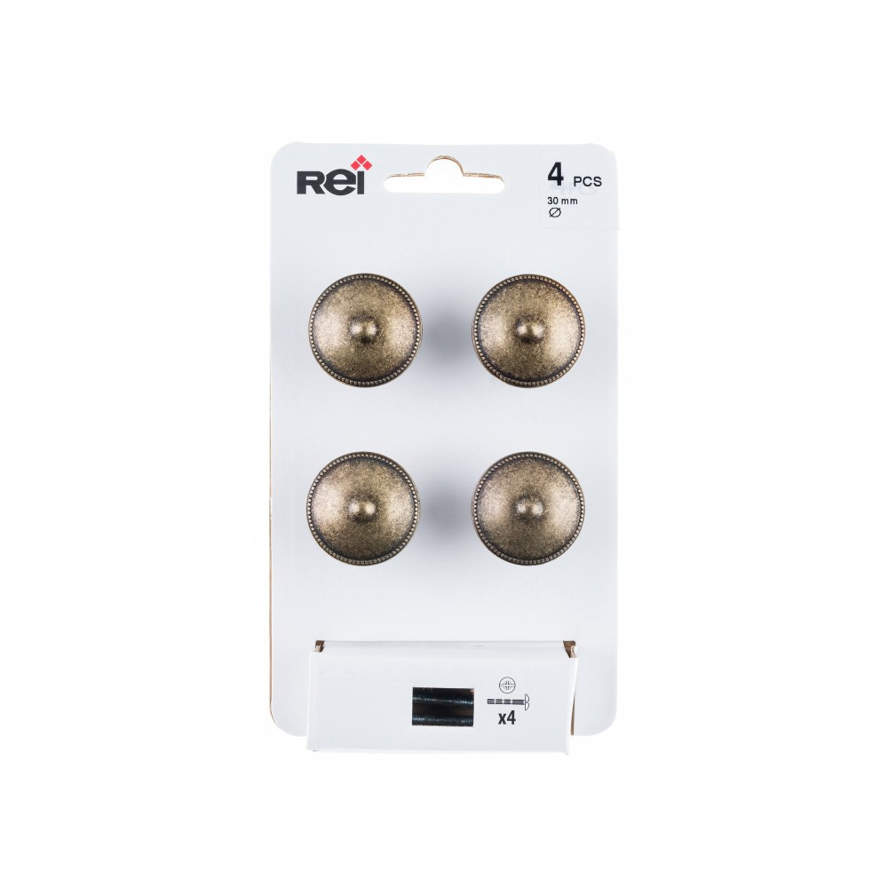 Boutons de meuble Rond Antik - Zamak laitonné - H.22mm - Blanc - Lot de 4