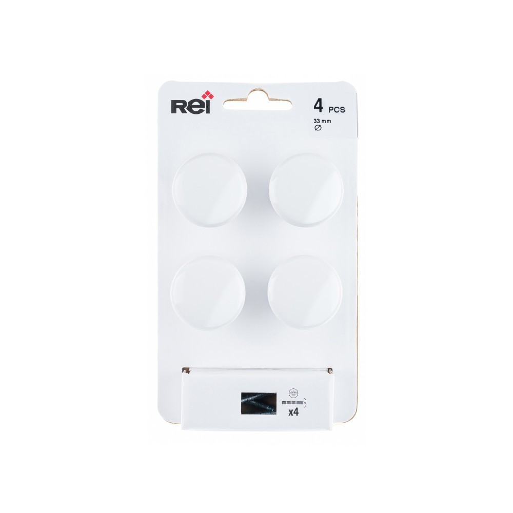 Boutons de meuble Rond zamak peint - Lot de 4 - Blanc - H.27 x l.33 x P.33 mm