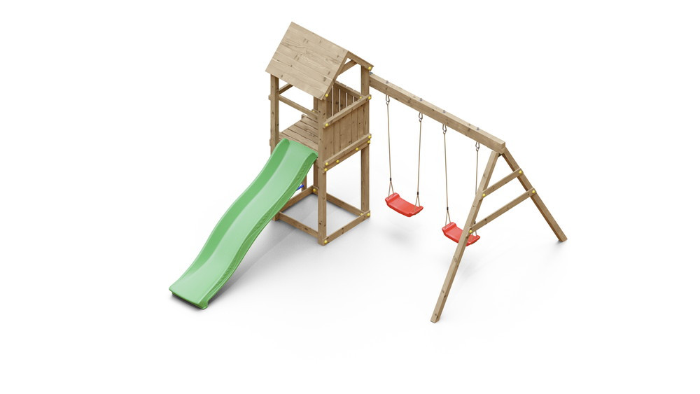 Aire De Jeu Extérieur En Bois - 1 Toboggan + 2 Balançoires - 348x284x188cm - Ambroise
