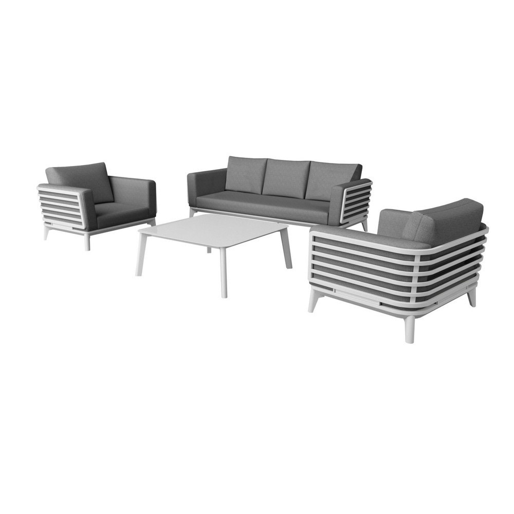 PROLOISIRS Salon de détente Moss II alu avec coussins sunbrella - blanc (set complet)