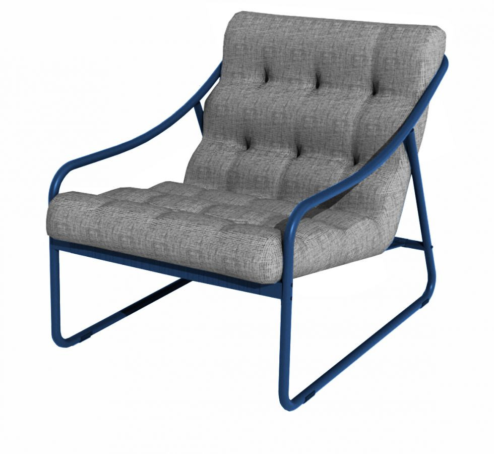 Fauteuil Relax Bord'eau En Aluminium/tpep Avec Coussin - Bleu/chiné Gris