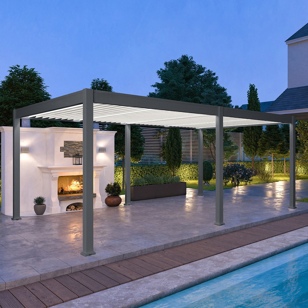 Pergola bioclimatique motorisée Ombréa autoportante 4x6M - Anthracite/blanc