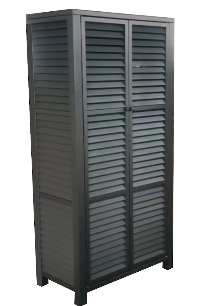 Armoire 2 Portes Persiennes - Aluminium - Graphite - Ouverture Par Pression Et Aimant