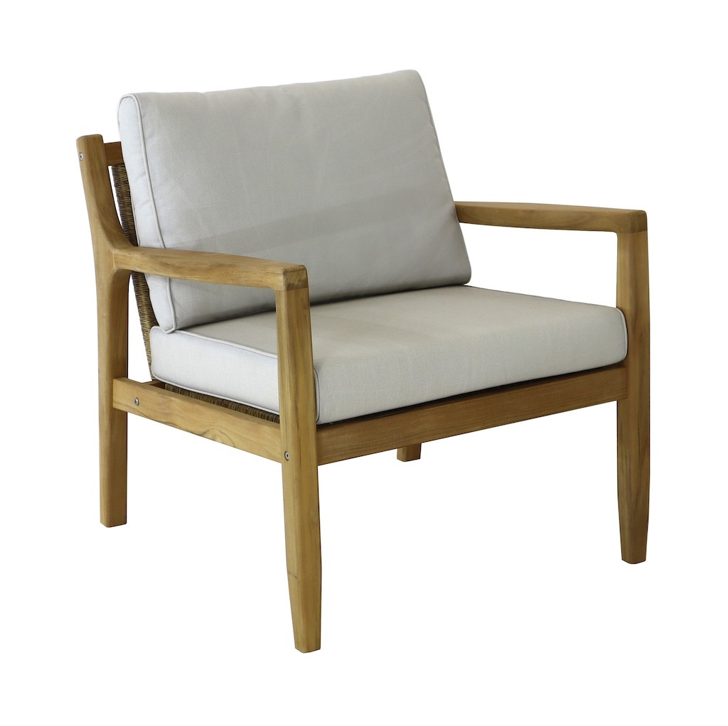 Fauteuil Lounge - Hauban - Teck Fsc 100% - Coussins Crème