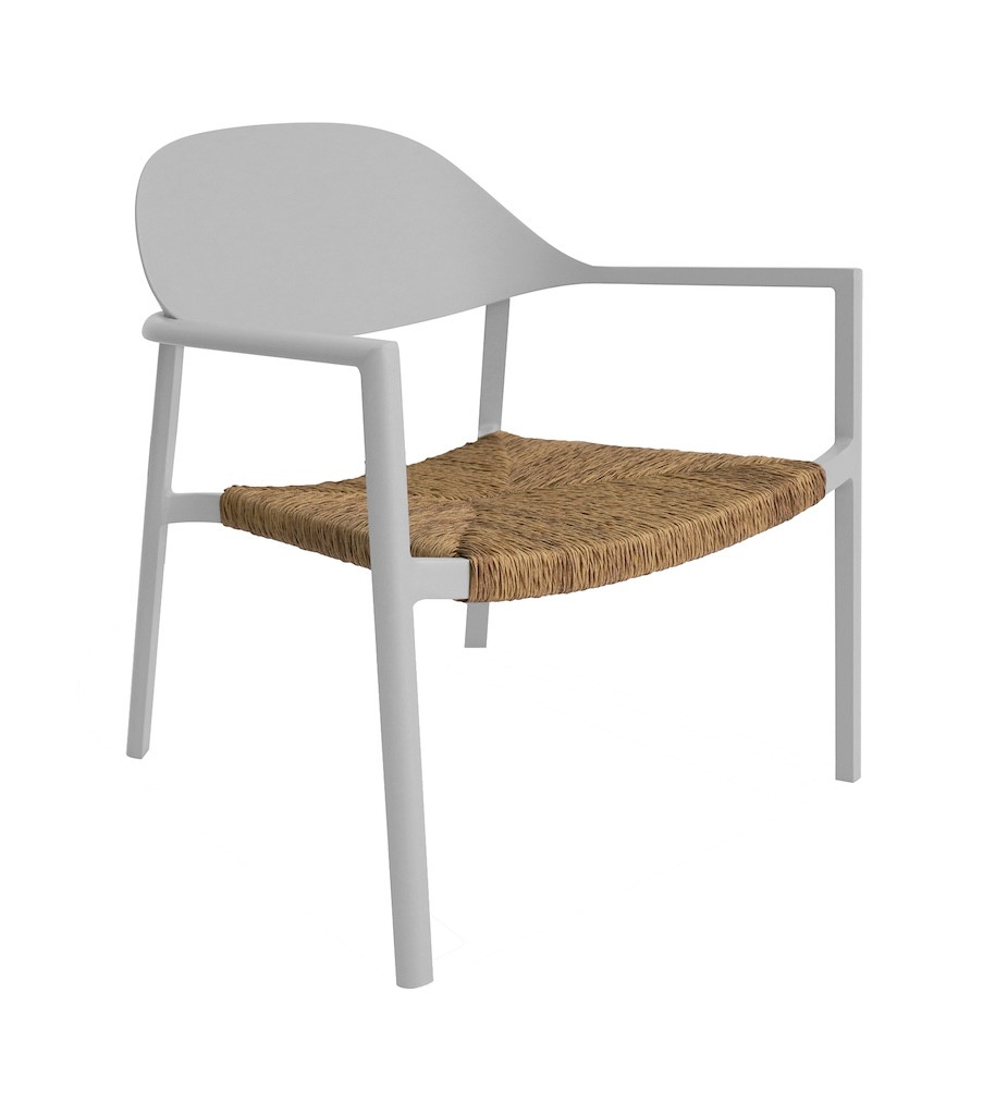 Fauteuil Lounge Empilable - Bage - Aluminium Époxy Blanc - Assise Wicker Beige