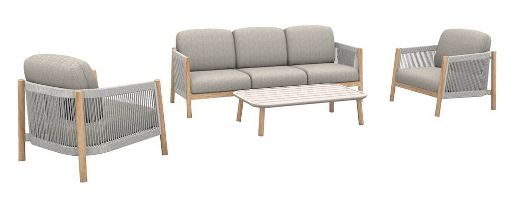 PROLOISIRS Set 4 pièces - DERIVEUR - Aluminium époxy - Rope Heat - 1 canapé + 2 fauteuils + 1 table basse