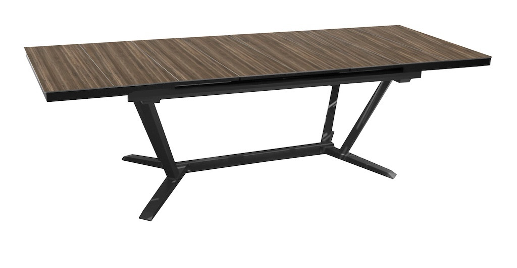 Table Extensible - Vita - Aluminium Époxy Graphite - Plateau À Lames Hpl Moka 6 Mm - 180/240 X 100 Cm