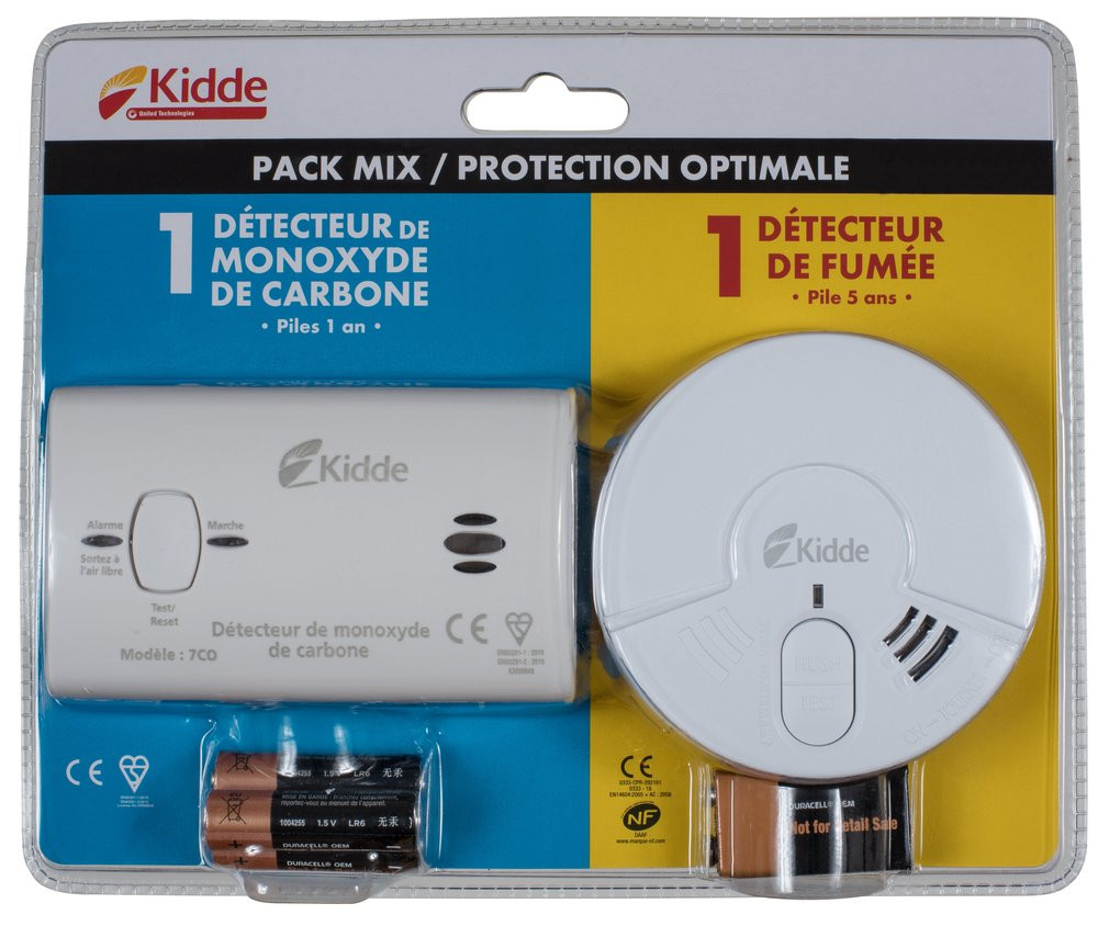 Pack appartement 1 détecteur de fumée + 1 détecteur de monoxyde de carbone Kidde