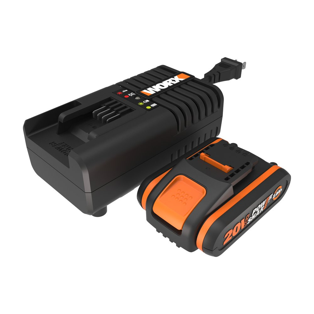 Kit batterie 20V 2Ah + chargeur WORX - WA3601 (charge rapide 1h, compatible avec tous les outils Worx 20V, 40V et 80V)