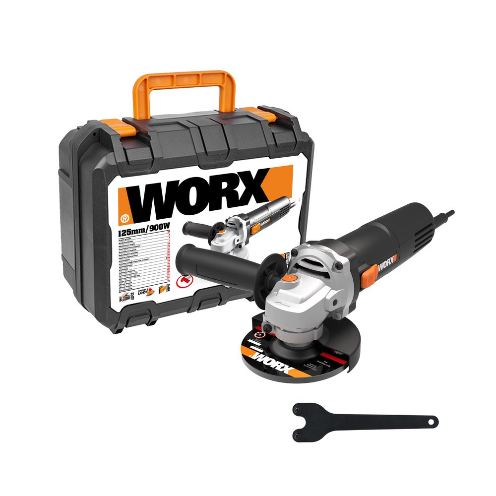Meuleuse d'angle 900W WORX - WX718 (disque 125 mm, 12000 tr/min, livrée avec poignée antivibrations et disque)