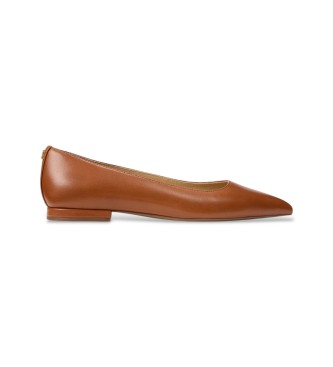 Lauren Ralph Lauren pour femme. 802P09039002 Ballerine Londyn en cuir marron (40), Plat, Aucun, Casuel, Classique