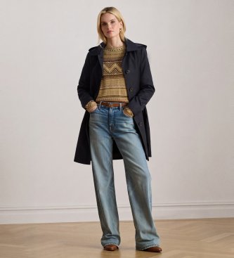 Lauren Ralph Lauren pour femme. 297967121005 Manteau écossais en mélange de coton marine (XL), Casuel