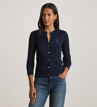 Lauren Ralph Lauren pour femme. 200P14040002 Cardigan en coton point torsadé marine (XS), Casuel, Rayon