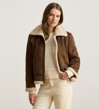Lauren Ralph Lauren pour femme. 297P04122003 Veste en daim synthétique avec boucles marron (M), Casuel