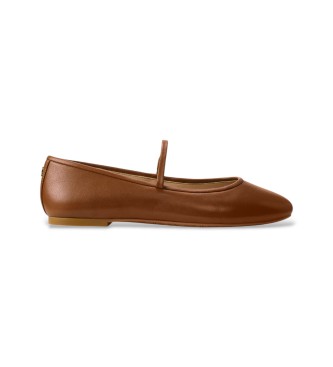 Lauren Ralph Lauren pour femme. 802977874002 Pantoufles Jayna en cuir nappa marron (38), Plat, Aucun, Boucle, Casuel, Classique