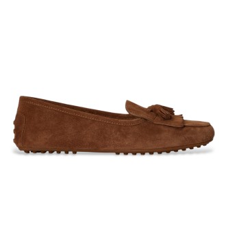 Lauren Ralph Lauren pour femme. 802P22310005 Mocassins Tayte en daim marron (40), Cuir, Plat, Aucun, Casuel, Classique